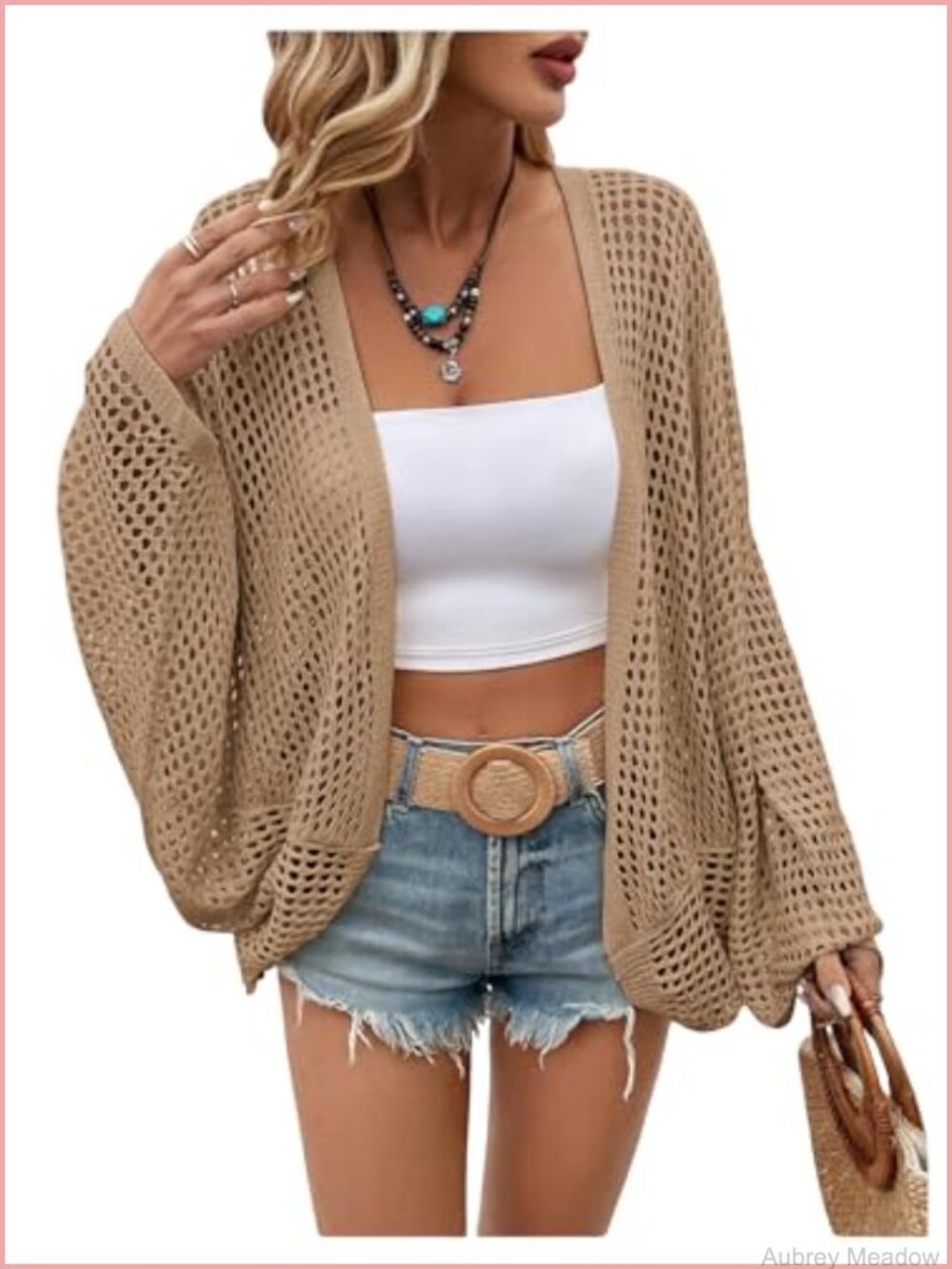 Women's Sheer Crochet Knit Cardigan Lightweight Long Sleeve